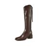 Krazing Pot PU Autumn Winter Shoes Riding Boots Square Toe Keep Warm Zipper Size 43 Handsome Knee Boots