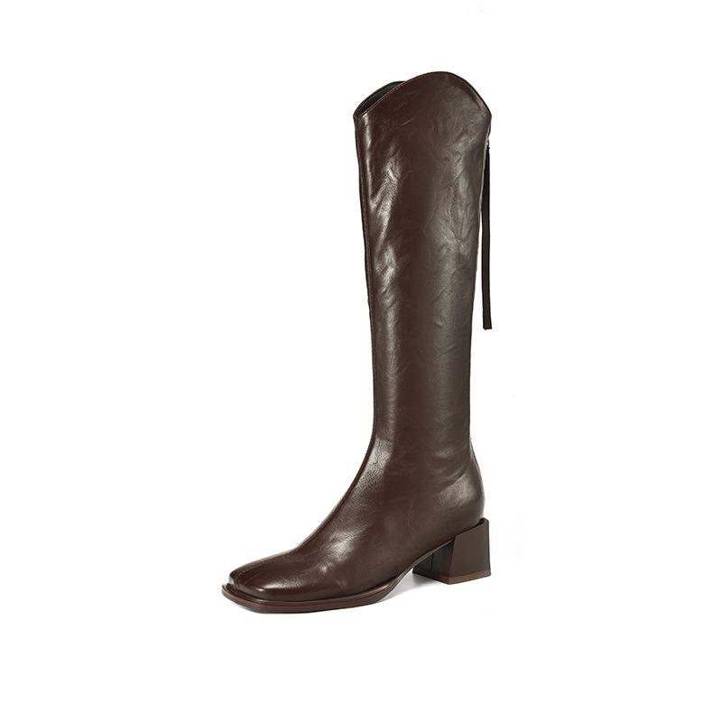 Krazing Pot PU Autumn Winter Shoes Riding Boots Square Toe Keep Warm Zipper Size 43 Handsome Knee Boots
