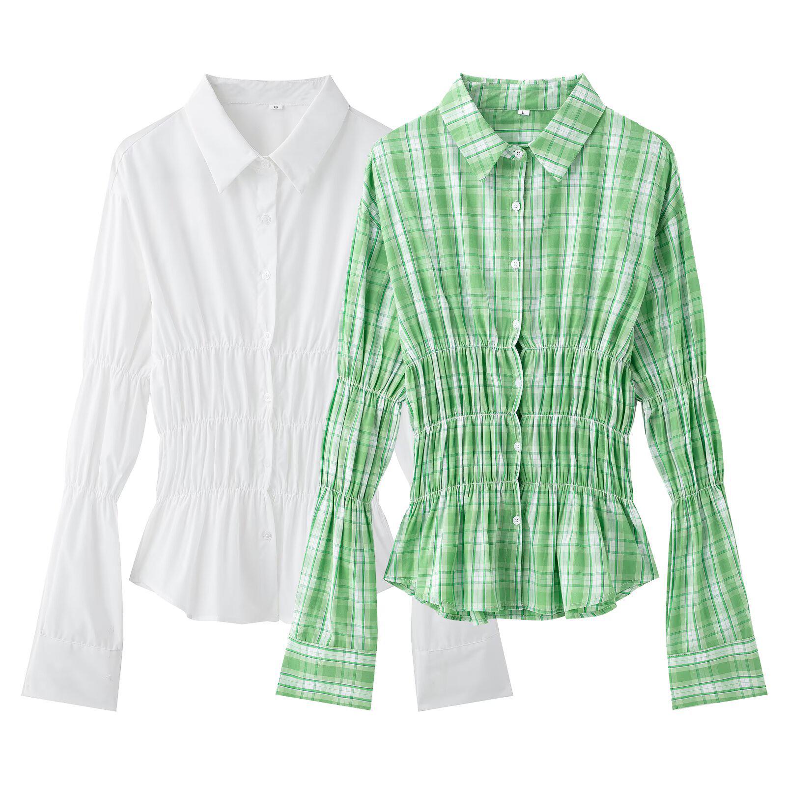 

Spring 2025 Women s Elastic Waist-Cinching Long-Sleeve Casual Slimming Shirt Large белый