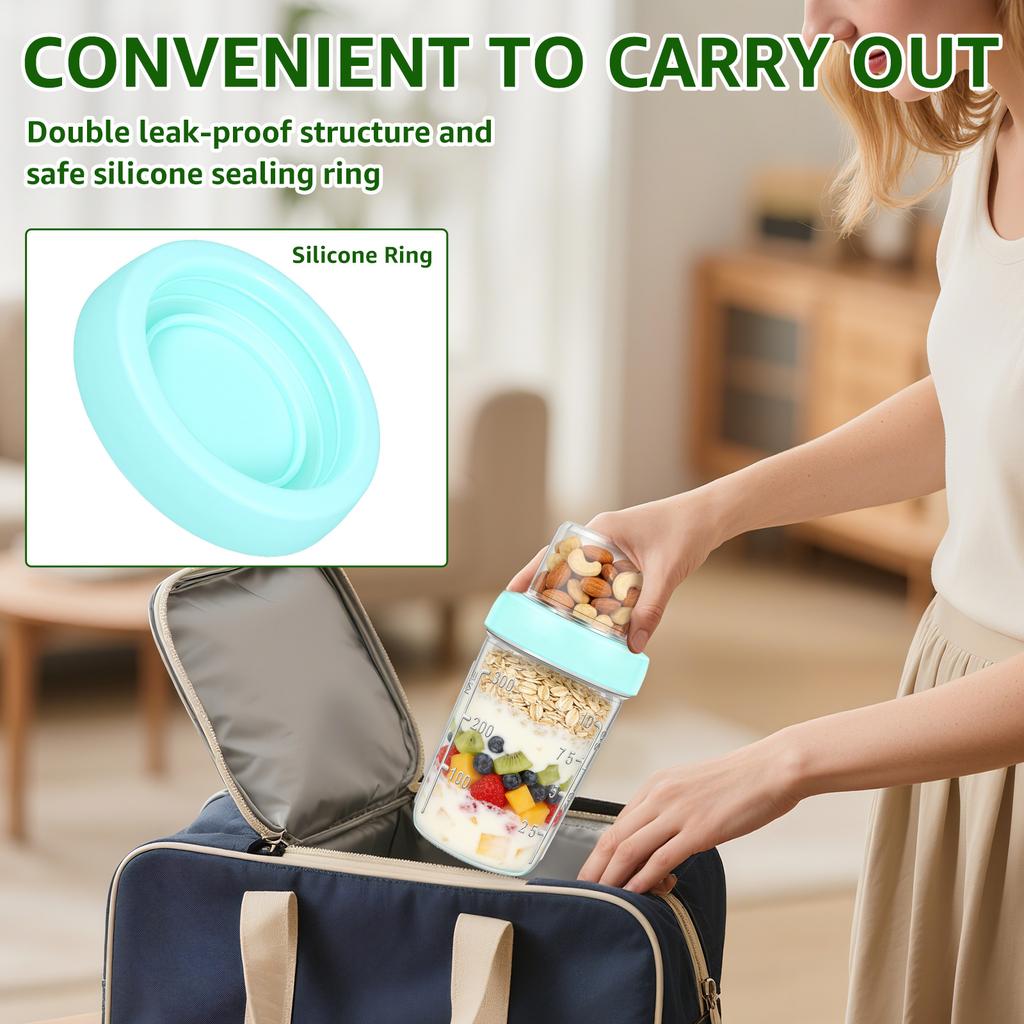 2/4 Pcs Overnight Oat Cup 470 ML Glass Yogurt Parfait Cup Portable Leak-proof Yogurt Container Cereal Milk Salad Cups for Work