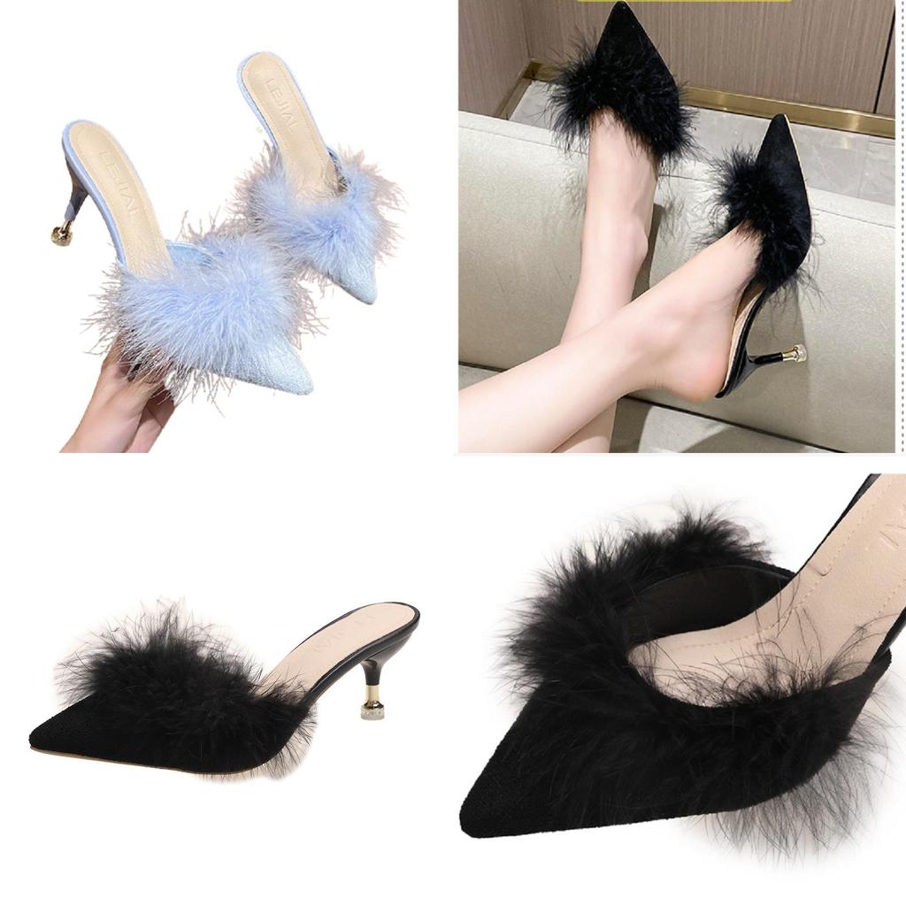 Chic Women's Slippers With Furry Details And Elegant Heels