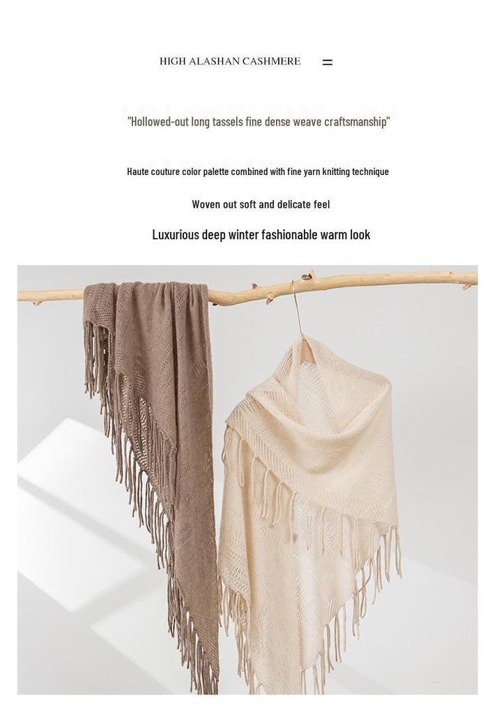 Women's 100% Pure Cashmere Shawl - Autumn/Winter Fashion Tassel Knit Scarf