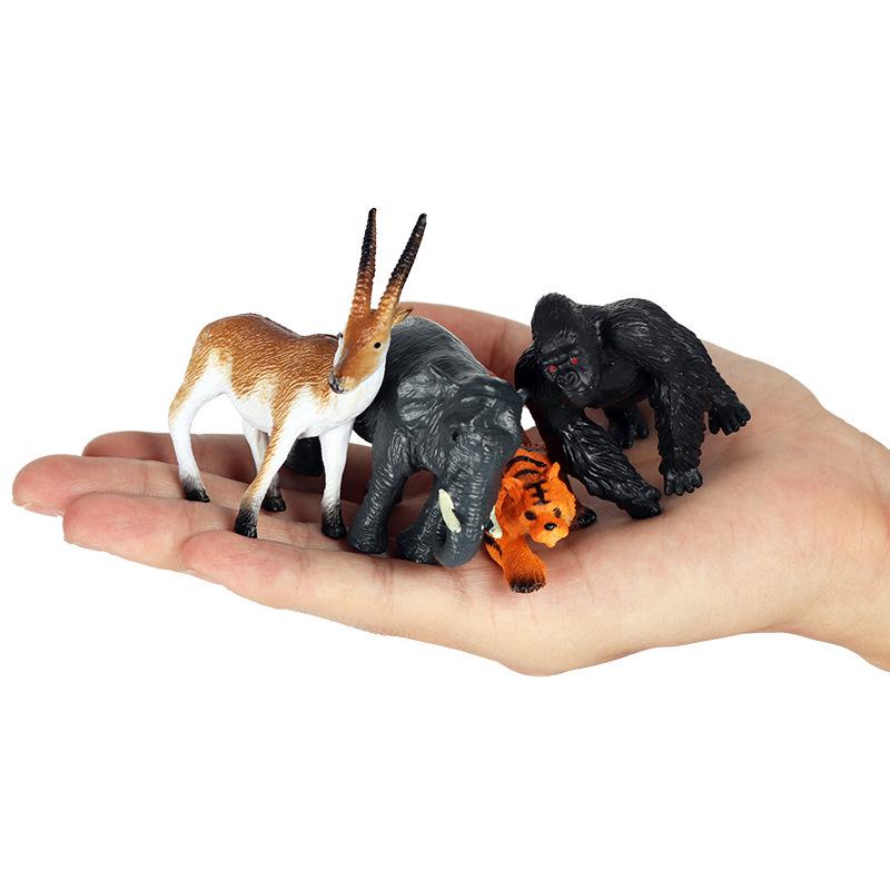 Mini Animal Model Toy Set: Elephant, Lion, Tiger, Rhinoceros, Panda with Succulent Scene Ornament