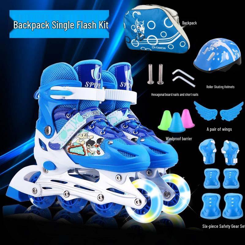 Kids' Adjustable Inline Skates with Flash Wheels - PVC Set Rollerblades
