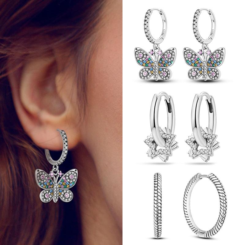 Heißer Verkauf 925 Sterlingsilber Kupfer Herz Ohrringe Passen Original Charms Creolen Für Frauen Mädchen Stecker Ohrring Feine Zirkonia Geschenke