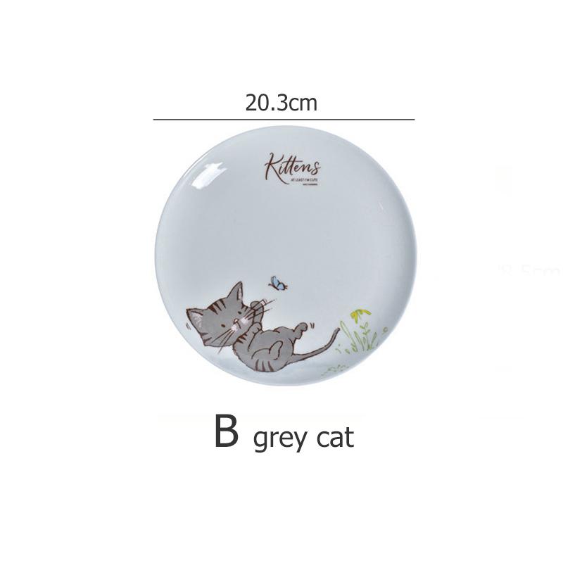 8 Inch Cartoon Cat Dinner Plate Ceramic Dinner Dishes Afternoon Tea Dessert Plate Party Serving Plate Microwave Safe