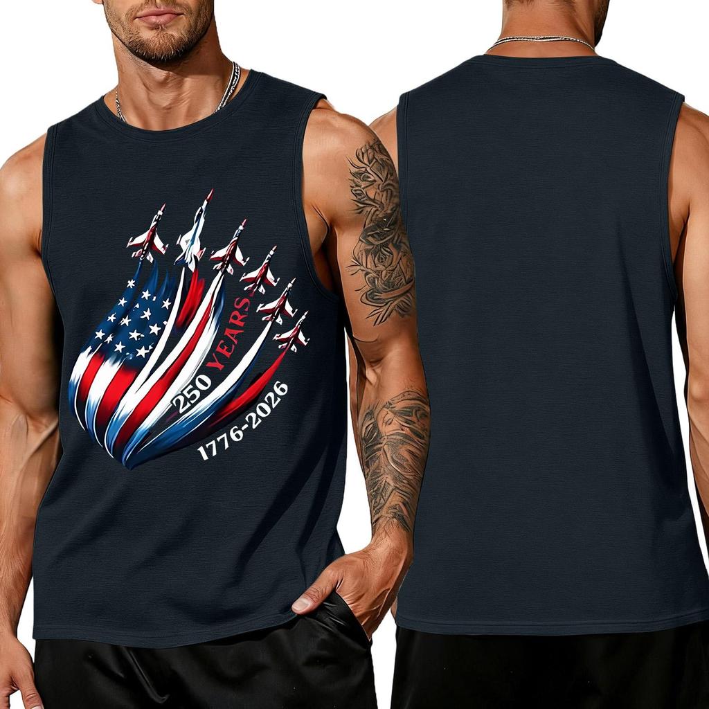 Men's Sleeveless Tank Top Casual Loose Fit Summer Daily Wear Muscle Shirt with Patriotic Graphic Print Lightweight Breathable Fabric