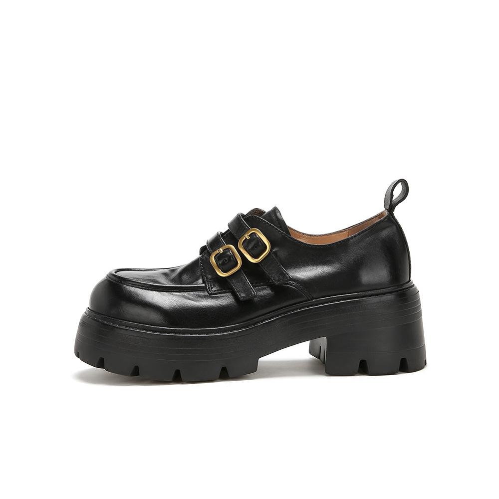 

Cowhide version~ Su Yinyin s same style has a height increase of 6cm, washed horse leather, small gold buckle, thick heel and thick sole, Loafu single 40