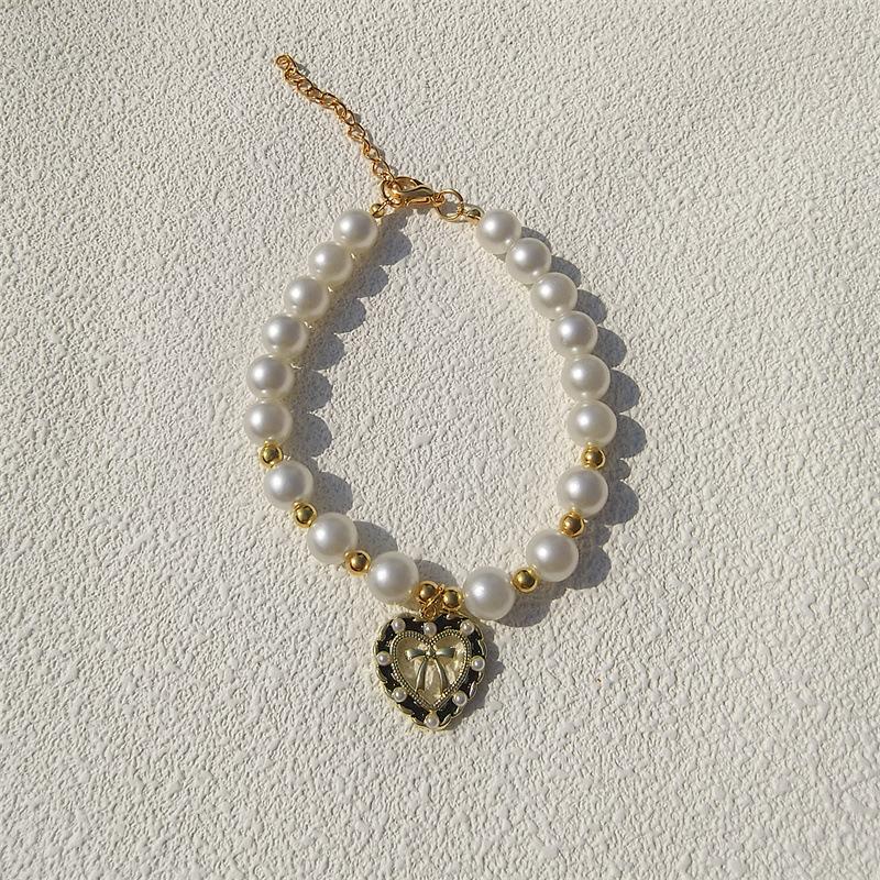 New Love Pendant Pearl Beaded Pet Necklace Versatile Accessories Handmade Cat and Dog Collar
