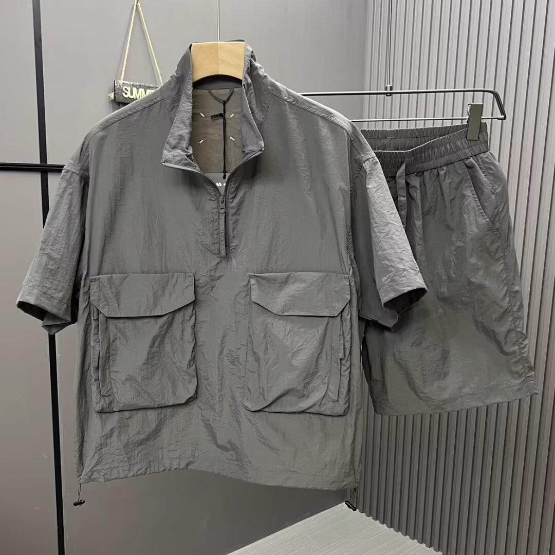 

Мужской модный летний спортивный костюм: Красивая рубашка поло с короткими рукавами 2024 года L серый