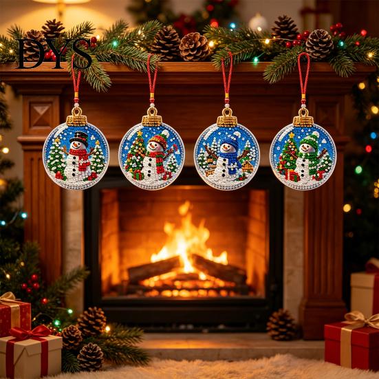 Faux Diamond Painting Craft Set 4Pcs Hanging Art Kit for Christmas Tree, DIY Mini Diamonds Acrylic Pendant Ornament Kit, Window Adults Beginners