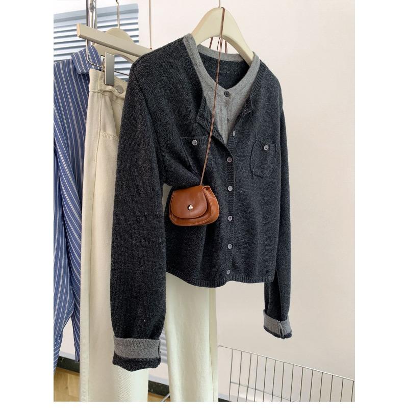 

Gray fake two-piece knitted cardigan sweater women s autumn wear autumn and winter wear new high-end coat top winter XL сірий колір
