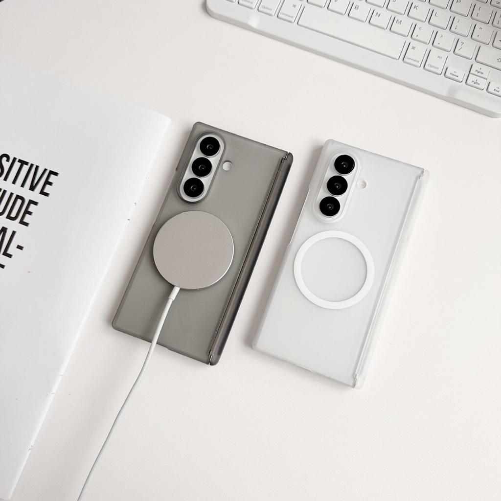 Frosted Ice Mist Magnetic Phone Case for Samsung Z Fold7/Z Fold6 - Transparent, Dual Mid-Axis Protection