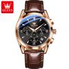 OLEVS 3609 Luxury Leather Quartz Mens Wristwatches Original Moon Phase Chronograph Waterproof Luminous Watch for Men Reloj Mujer
