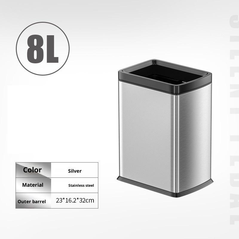 Stainless Steel Trash Can Large Capacity Kitchen Trash Bins Creative Square Toilet Garbage Bin Household Cleaning Accessories