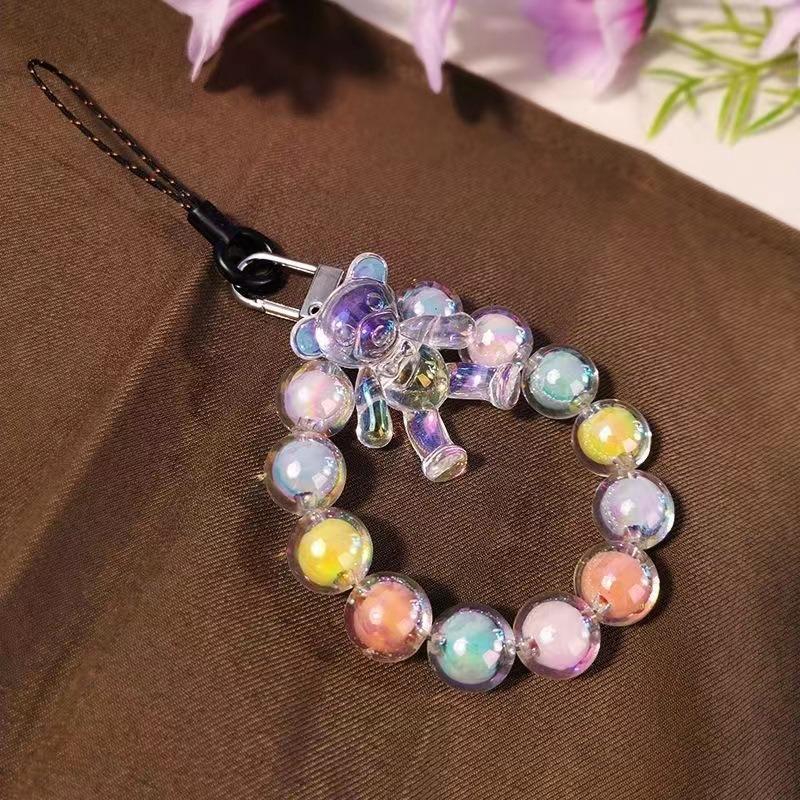 1 Stück Ins Wind Bunt Mini Bär Kurzes Lanyard Anti-Verloren Handy Anhänger Macaron Farbe Perlen Handykette