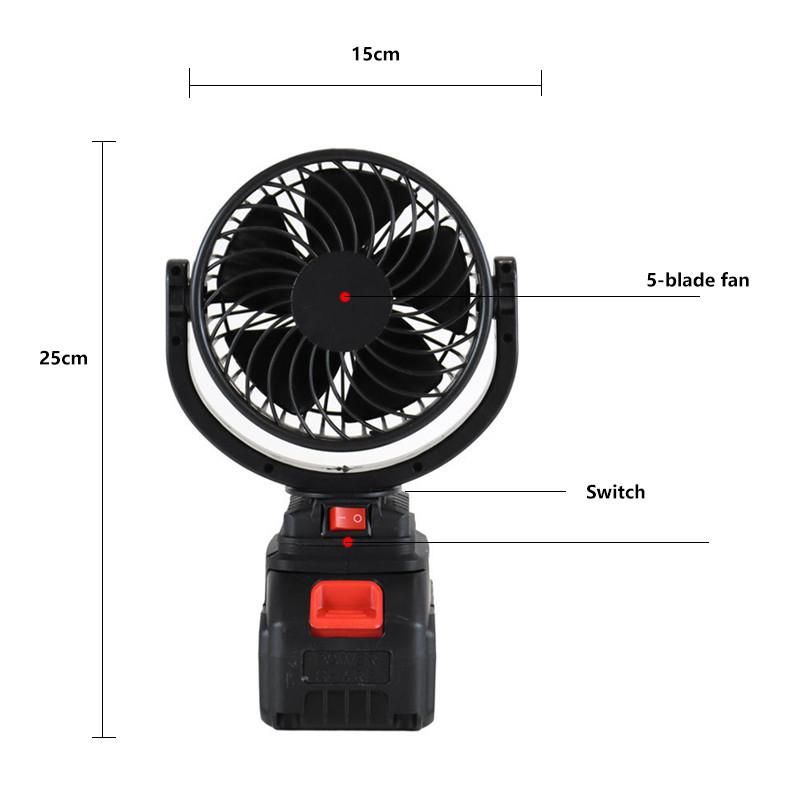 21V Kleiner Tragbarer Tisch-Camping-Ventilator Gebläse Kabelloser Wiederaufladbarer Ventilator Outdoor Lithium-Batterie Elektrischer Ventilator