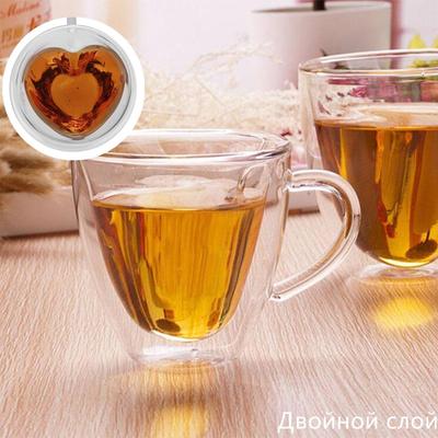 240 ml Herz-Doppelwandschicht aus klarem, transparentem Glas, Teetasse, Kaffeetasse, Geschenk