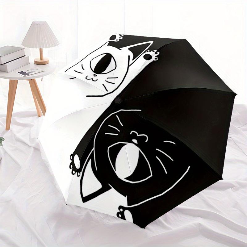 1pc Cat Yin Yang Folding Umbrella With Excellent UV Protection, 8 Ribs Casual Durable Lightweight Portable Travelling Umbrella For Men & Wom