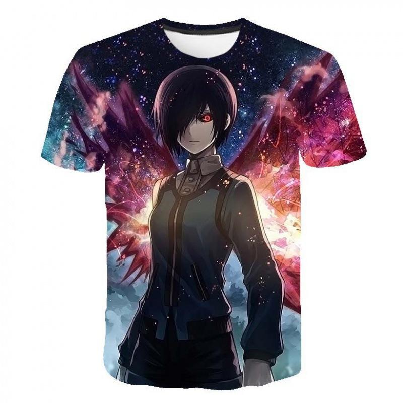 Tokyo Ghoul 3D Digital Print T-Shirt for Men Boys, Anime Cartoon Graphic Tee, Breathable Polyester Short Sleeve, Casual Streetwear Tops