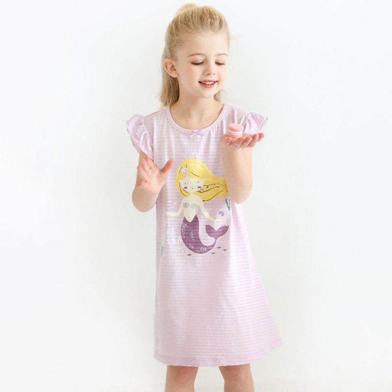 Girls' Sleepwear Dress Children's Pleated Short Sleeve Nightgown Loungewear