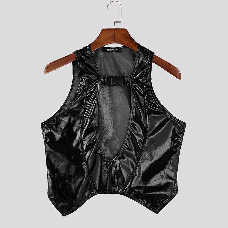 

INCERUN Men Sleeveless Button Glitter Party Irregular Vest Short Waistcoats 5XL чорний