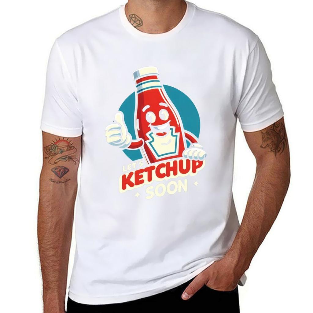Lets Ketchup Soon Funny Ketchup Bottle Tshirt Christmas Casual Short Sleeve Top
