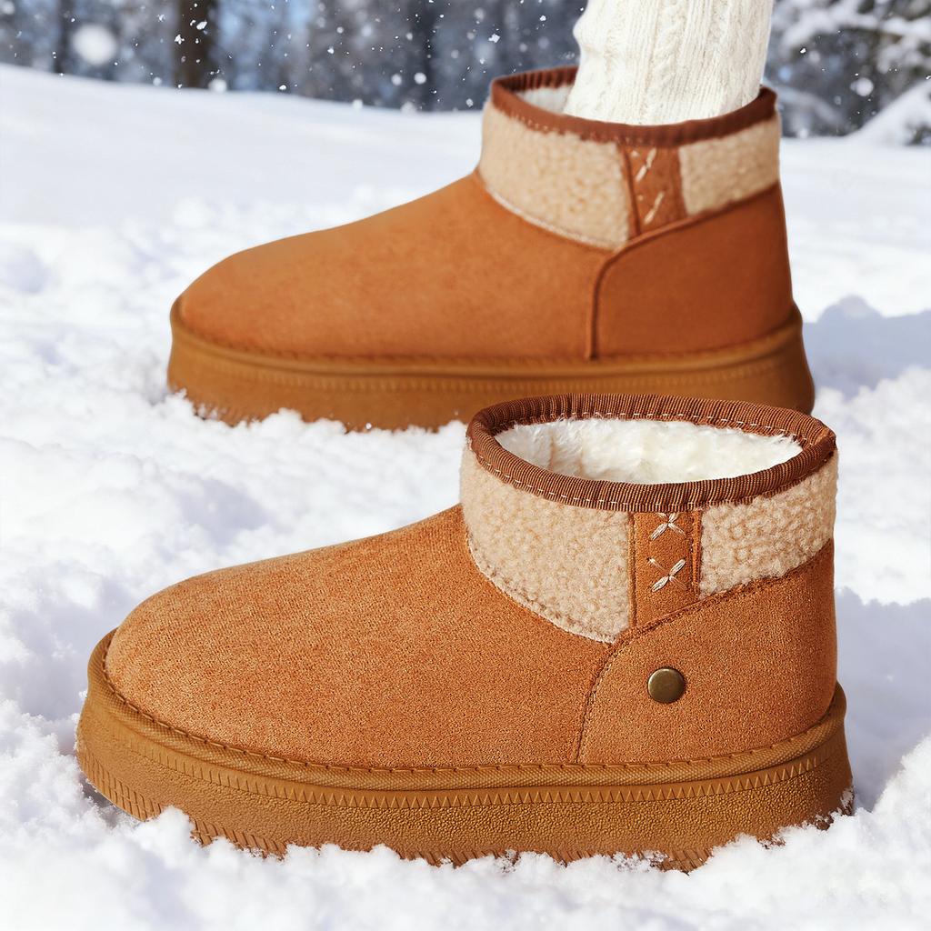 Schuhe Damen neue Schneestiefel Baumwollschuhe gefütterte verdickte Baumwollstiefel ein Pedal mittelhohe Stiefel dicksohlige Damenstiefel