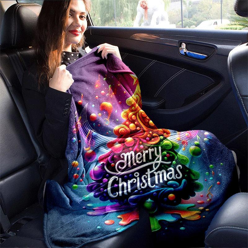 1pc Christmas Tree Printing Lightweight Flannel Blanket, Comfortable and Warm Blanket, for Camping Sofa Bed and Couch Office, Gift Blankets In All