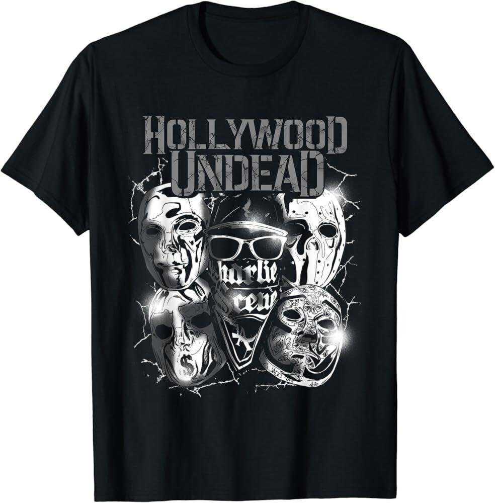Винтажная футболка HOLLYWOOD UNDEAD Черная с коротким рукавом Размеры S-4XL Унисекс BT060 Унисекс Футболка XXL