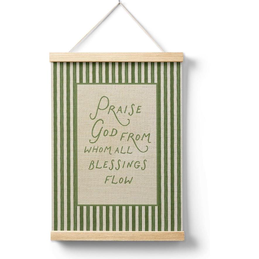 AQYIP Retro Green Striped Christian Faith Wall Art Decor, Praise God from Whom All Blessings Flow Bible Verse Scripture Poster Canvas Prints for Home Green Striped Christian