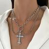 Personality Design Pearl Cross Pendant Necklace for Women Goth Style Crystal Stainless Steel Chain Chokers Punk Party Jewelry