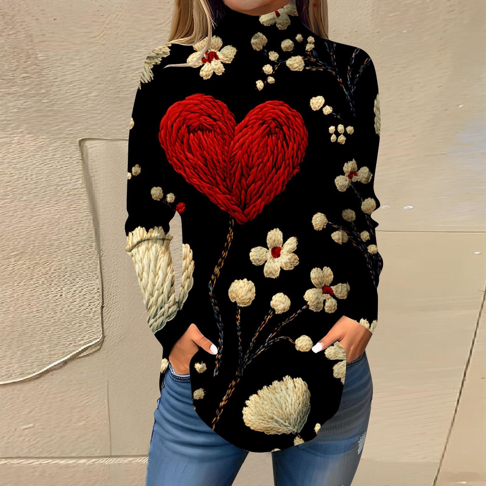 

Женская свободная водолазка с принтом ко Дню святого Валентина, футболка с длинными рукавами, топ и джемпер XXXL чёрный