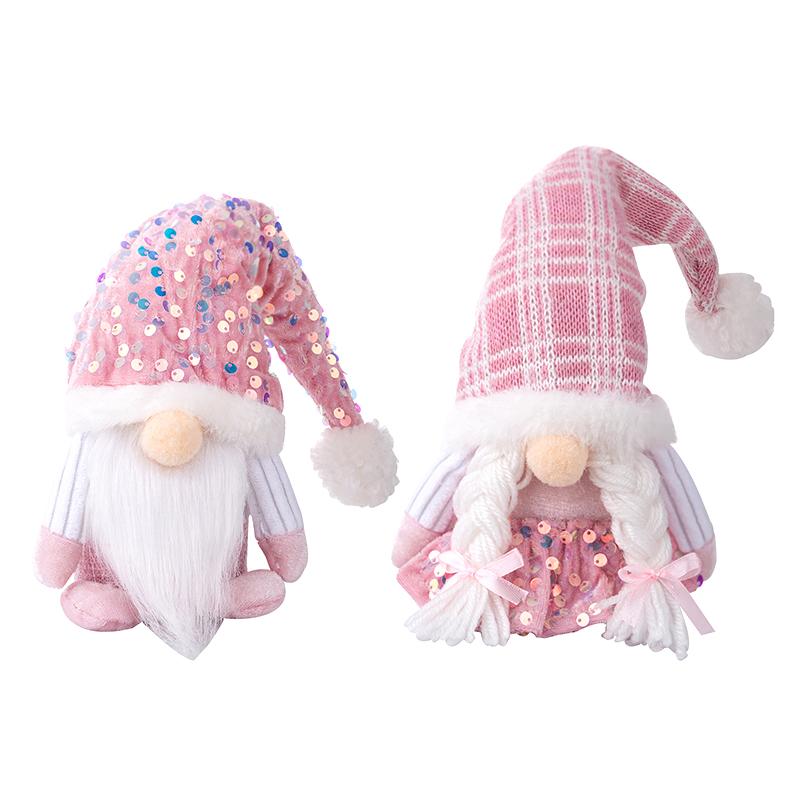 Christmas Gnome Plush Decorations,Elf Dwarf Gnomes Doll Pink Sequin Hat Design For Home Christmas Table Decorations