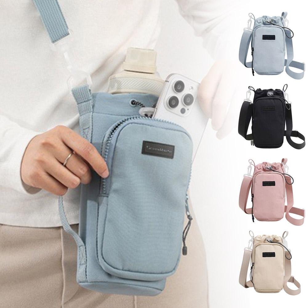 Shoulder Strap Water Bottle Carrier Bag Front Pocket Waterproof Water Bottle Holder Large Opening Adjustable Outdoor Supplies