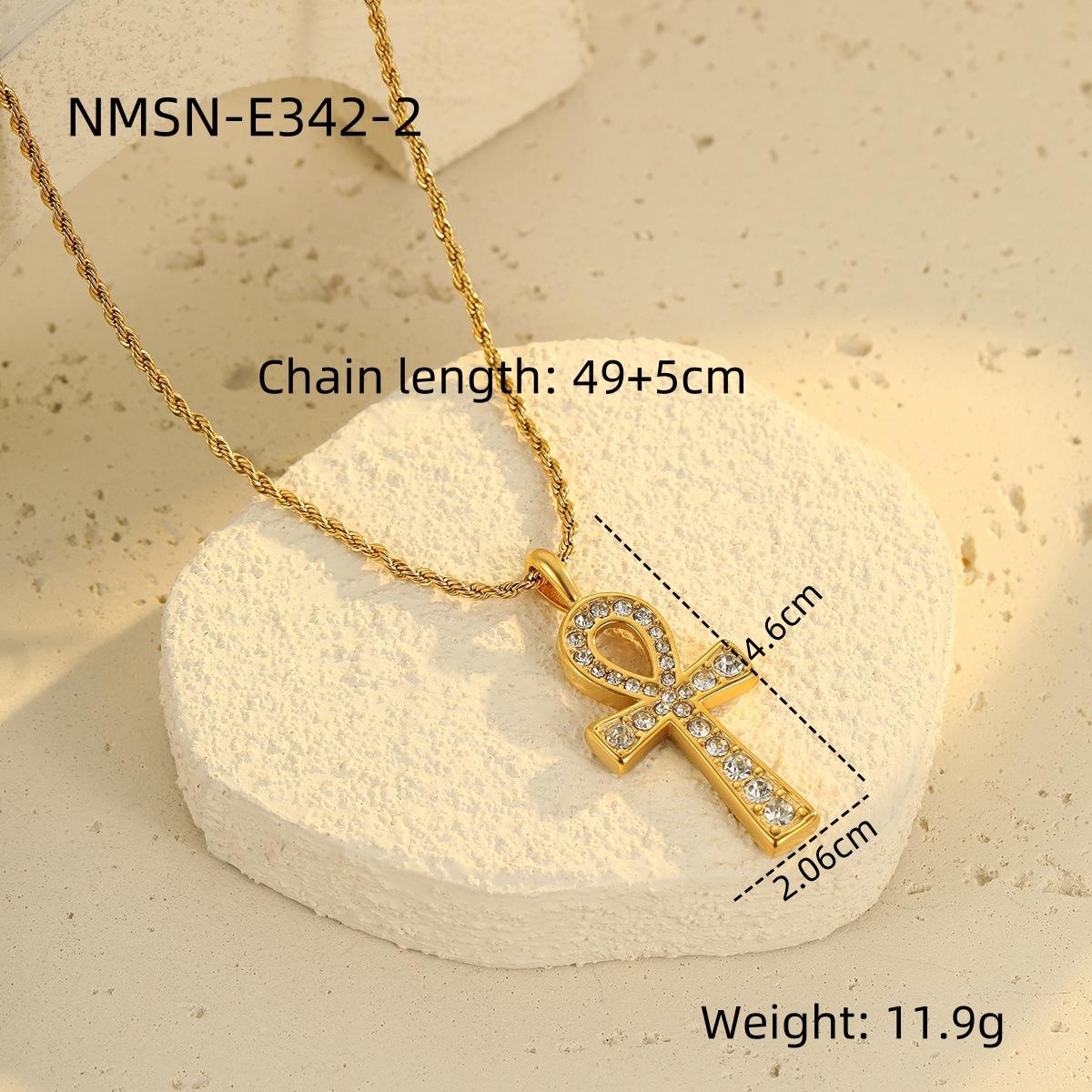 GEMCHIC Women s Stainless Steel Rhinestone Cross Key Pendant Necklace Vintage Elegant Zircon Ins Style Jewelry