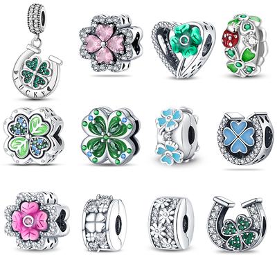 Serie de Abalorios y Colgantes con Tema de Trébol de Cuatro Hojas de Cobre Adecuados Para Pulseras y Collares Auténticos de 3 Mm Joyería de Lujo para Mujeres Regalos