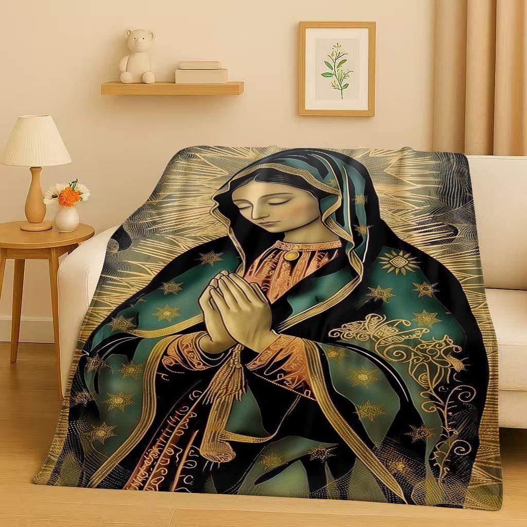 Classic Jesus Virgin Mary Art Flannel Blanket,Ultra Soft Warm Plush Throw for Home Bedroom Bed Sofa Cover Office Travel Gift Kid