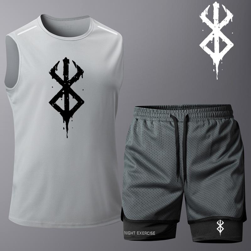 New Men s Vest Shirt Sleeveless Top and Shorts  Two-Piece Set Casual Sleeveless Shorts Hawaiian Beach Set XS