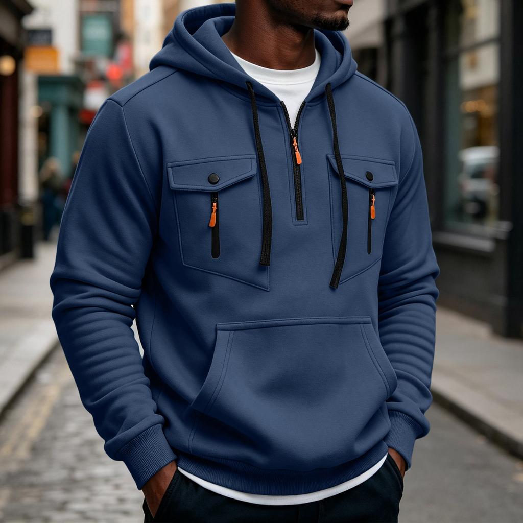 Men's Multi-Pocket Hoodie - Utility Hooded Sweatshirt