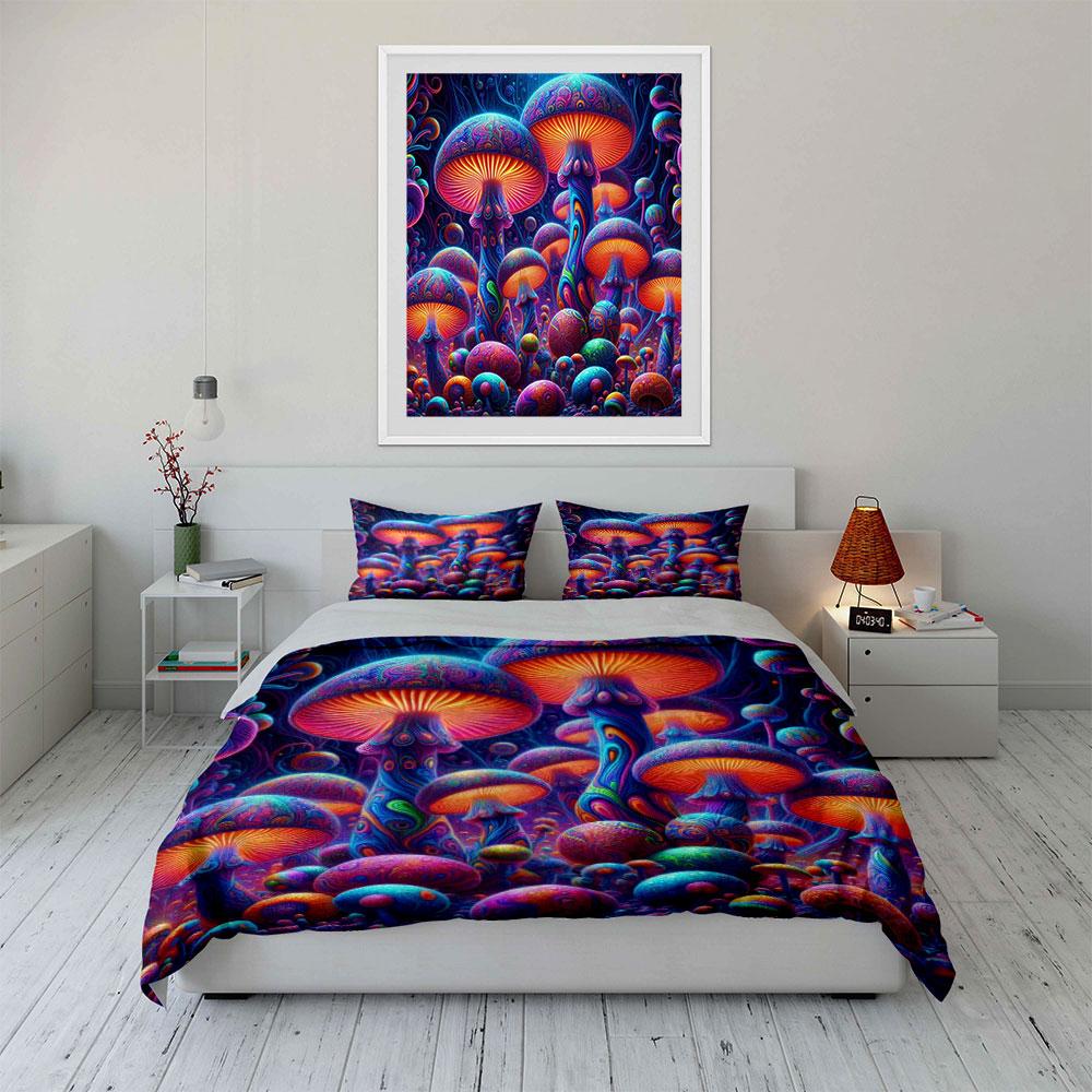 Psychedelic Glowing Mushrooms Bedding Duvet Cover Set Duvet Cover Pillowcases (1 * Duvet Cover 2 * Pillowcases, Without Duvet Insert)