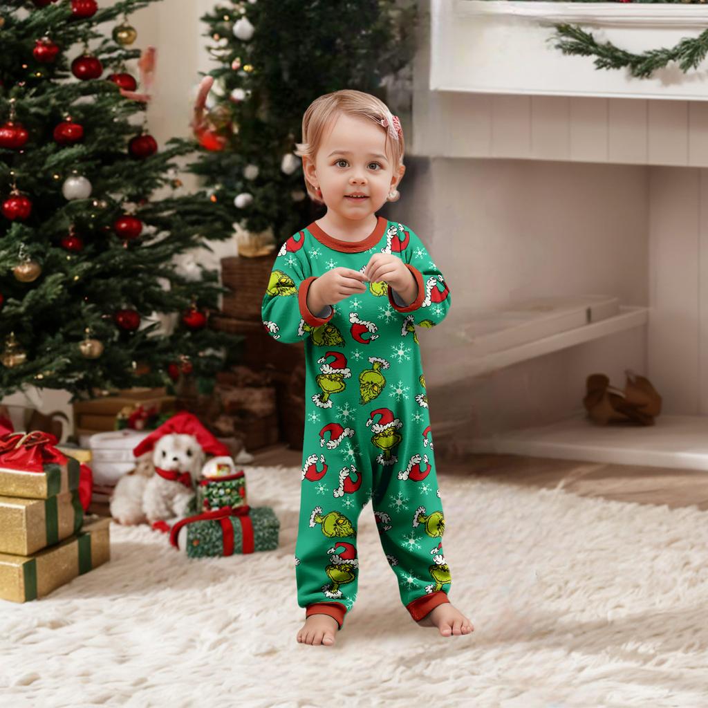 Christmas Print Cute Family Set Pajamas, Home Clothes, Family Set Long Sleeve Top Pants Set