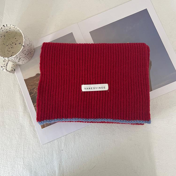 New Scarf Solid Color White Knitted Scarf Autumn and Winter Women's Korean Version Versatile Warm Simple Versatile Scarf