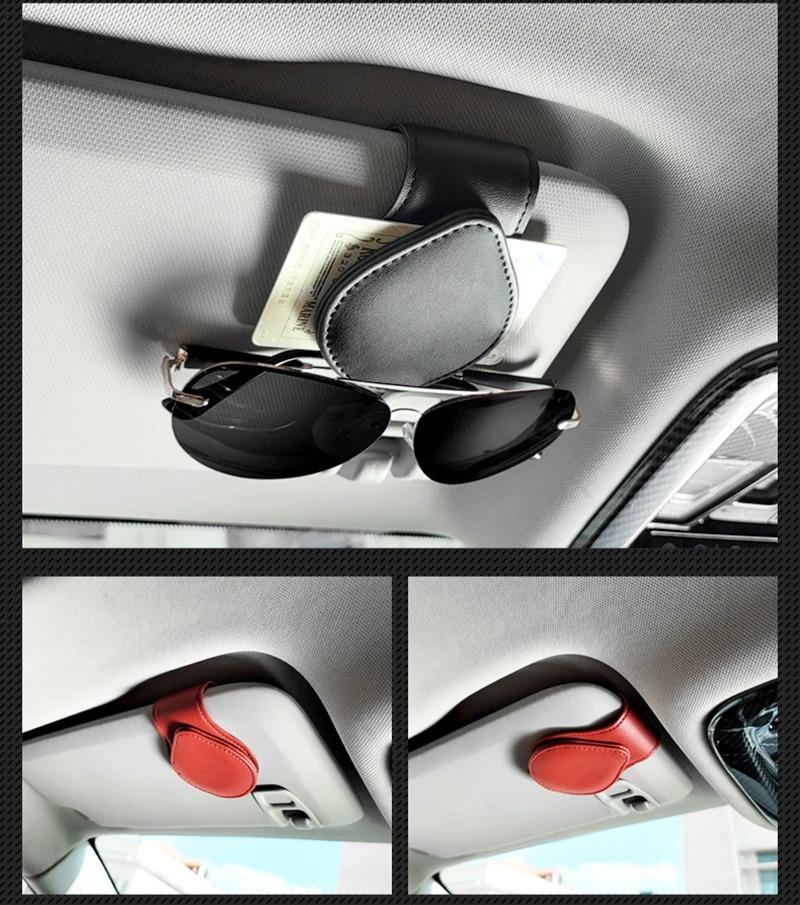 Universal Car Sunglasses Holder Leather Sunglasses Hanger Glasses Mount Ticket Clip Car Eyelasses stand