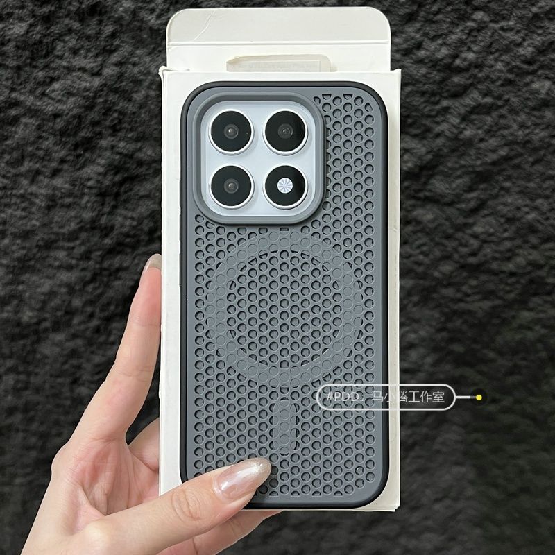 For Xiaomi 17 13 Mi 15 14 Pro Case Simple Magnetic Honeyb Hole Heat Dissipation Matte PC Skin Feel Color Blocking Phone Cover