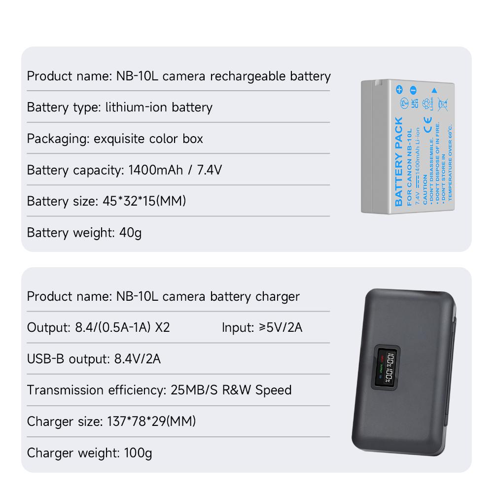 PALO 1400mAh NB-10L NB 10L Battery+Multi-Function Charger Battery Storage Box For CANON G15 G16 G1X SX40 SX50 SX60HS GX3