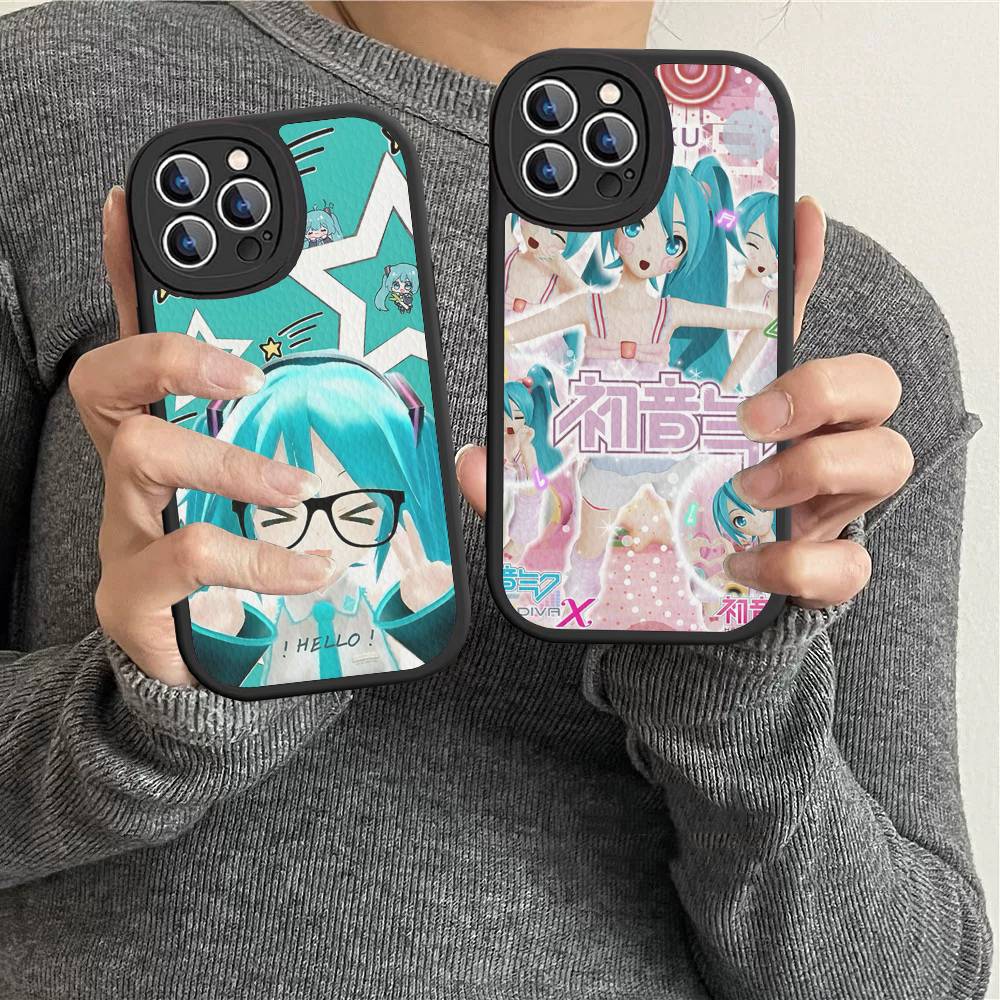 Kawaii H-Hatsune Miku Phone Case For IPhone 16 15 14 13 12 11 Pro Max Plus Leather Soft Cover