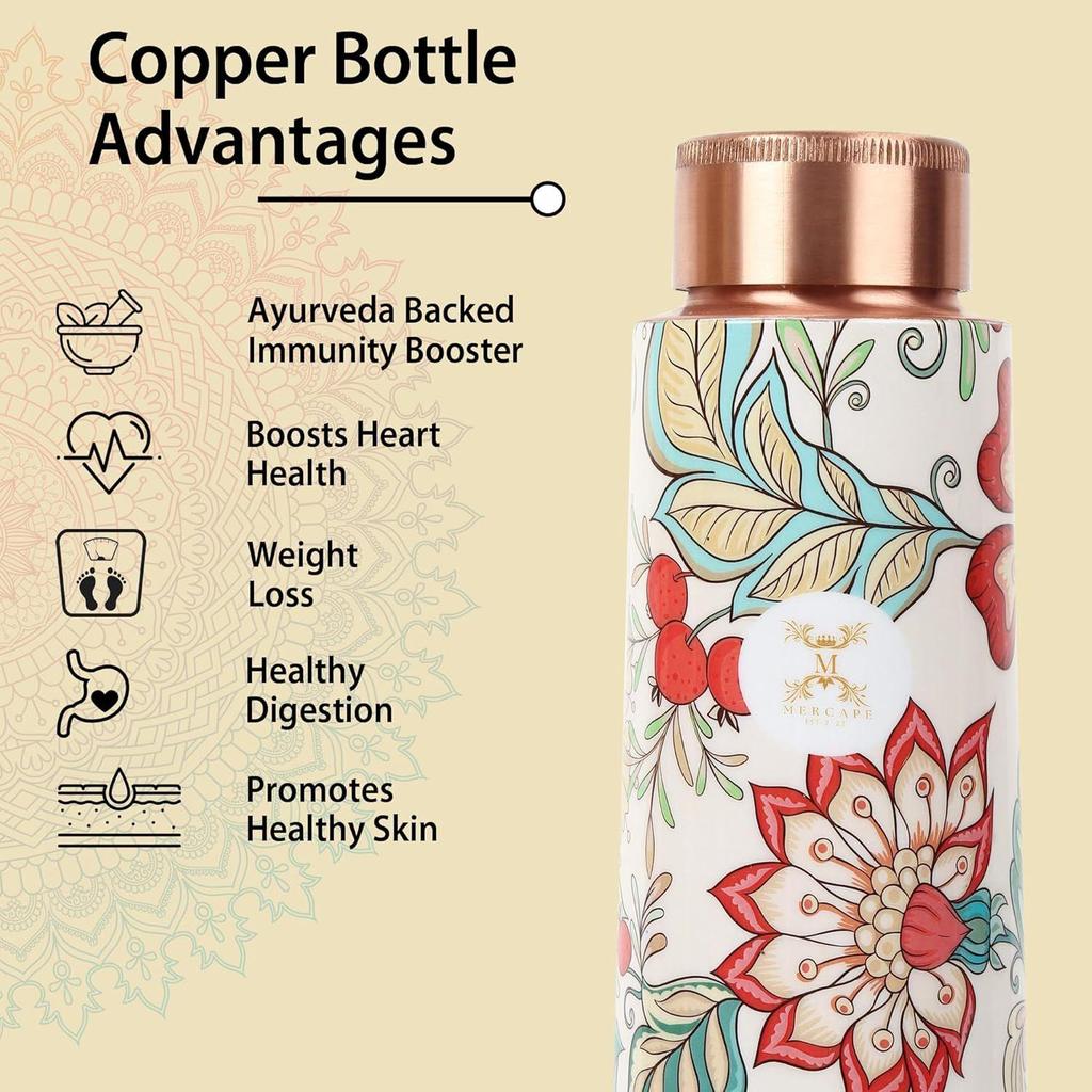 Bottle with 2 Glass | Leak Proof, Durable & Rust Proof | Non-Toxic & BPA Free Steel Bottles | Printed Tamba Bottle (900 ml - 2x 300 ml)