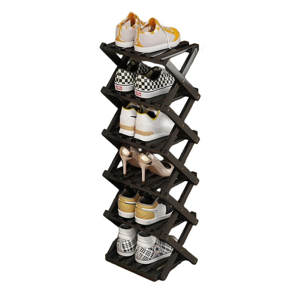 Bamboo Folding Shoe Rack Space Saving Wooden Shoes Organizer Entryway Corner Shelf Stable Construction Large Capacity Cabinet