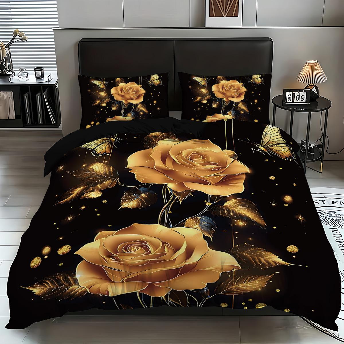 

Quilt Cover Three-Piece Set Red Rose Printing Bedding Flower Pillowcase Quilt Cover Home Textile Delivery 135x200